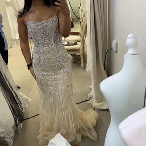 Elegant Silver and Cream Evening Gown